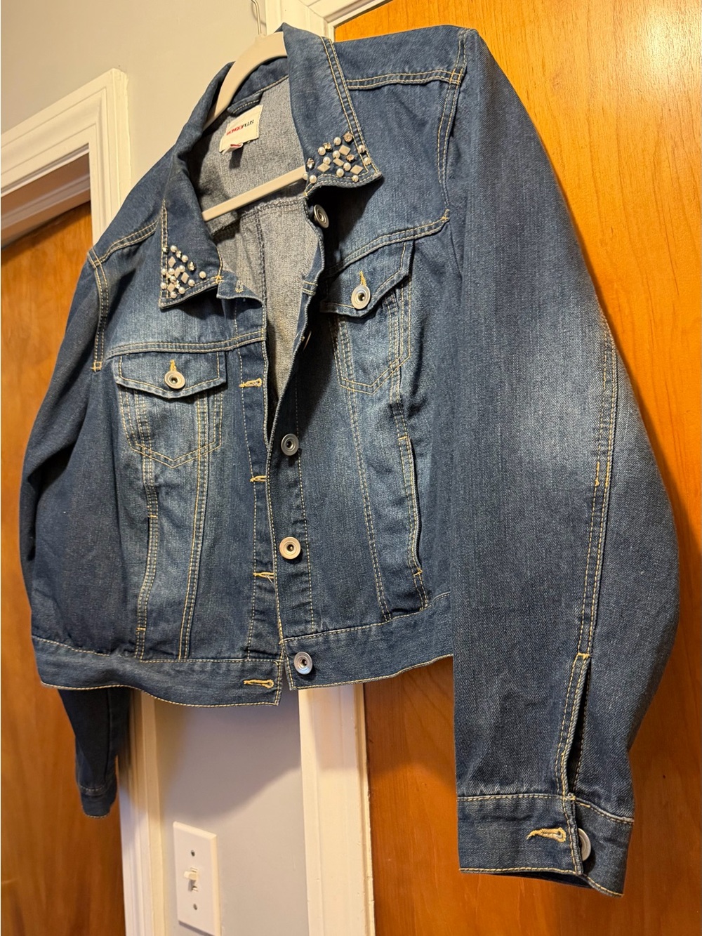 Women’s Plus BONGO Blue Denim Jacket with Studded Collar